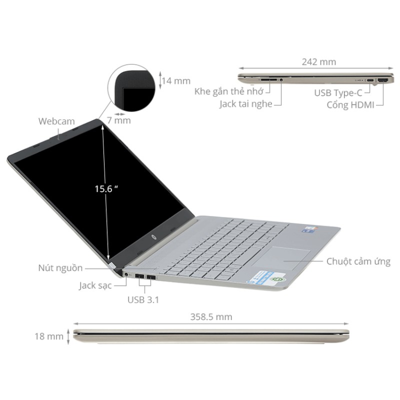 Laptop HP 15 DW3033dx (405F6UA)(i3 1115G4/8GB/256GB SSD/15.6 FHD/Win/Bạc)