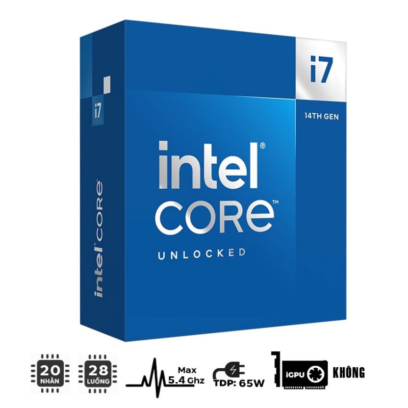 CPU INTEL CORE I7-14700F (UP TO 5.4GHZ, 20 NHÂN 28 LUỒNG, 33MB CACHE, 65W) - SOCKET INTEL LGA 1700/RAPTOR LAKE