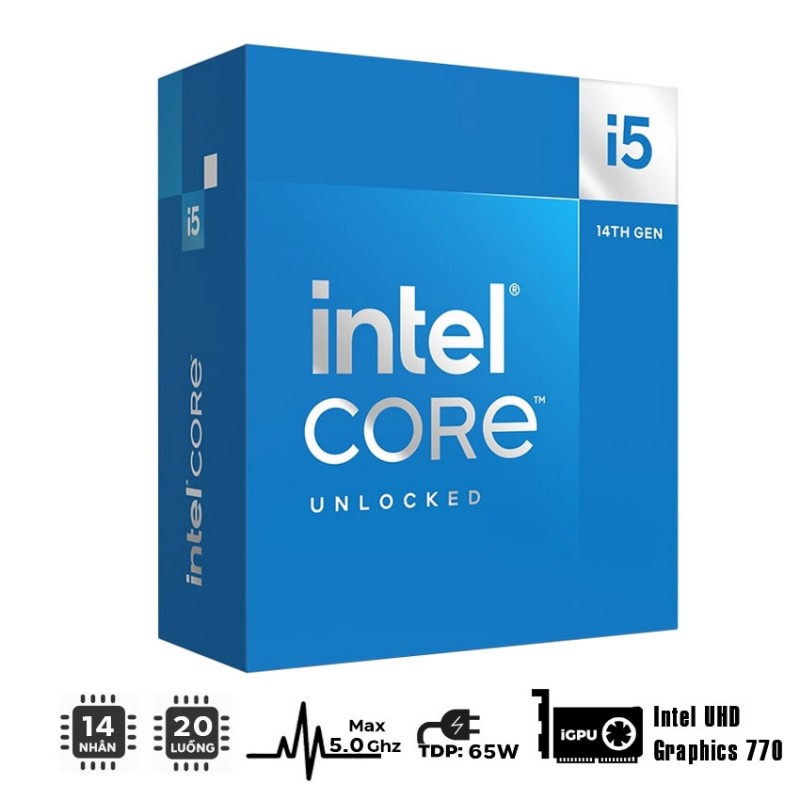 CPU INTEL CORE I5-14500 (UP TO 5.0GHZ, 14 NHÂN 20 LUỒNG, 24MB CACHE, 65W) - SOCKET INTEL LGA 1700/RAPTOR LAKE