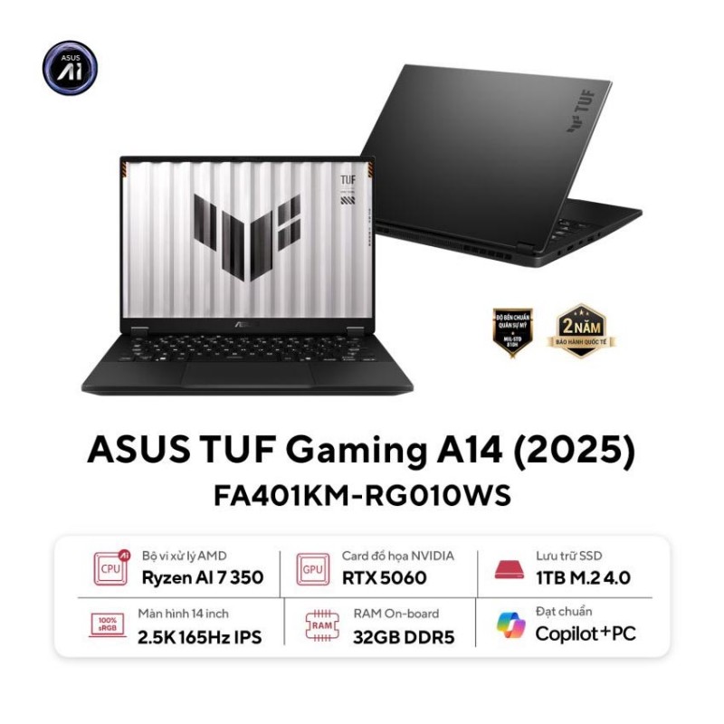 Laptop Asus Gaming TUF FA401KM-RG010WS (Ryzen AI 7 350 /32GB RAM/1TB SSD/14 WQXGA 165hz/RTX5060 8GB/Win11/Xám